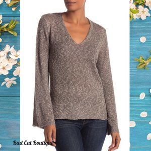 Philosophy | Boho Tan and Black Marled Knit Bell Sleeve Sweater